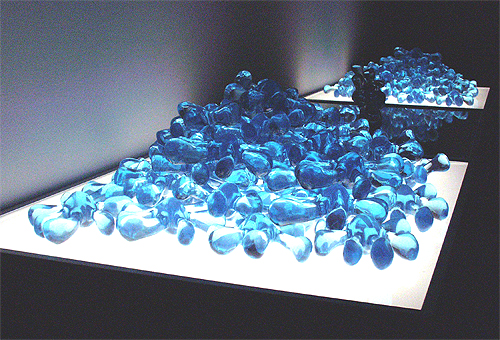 Blue Light Splats, 2003.  Acrylic, light boxes, 30” x 96” x 12”